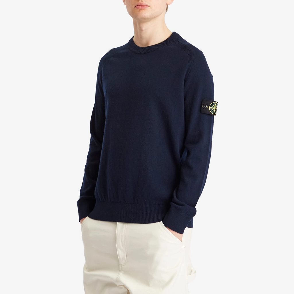 Stone Island Men's Geelong Wool Crew Neck Jumper Navy Blue